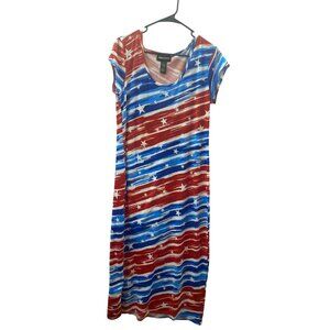 Jennifer Lauren Women's  LG Red White & Blue Cap Sleeve Summer Patriotic Dress